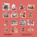 Holiday Journey Series architecture journal stickers in retro style showing six international landmark designs