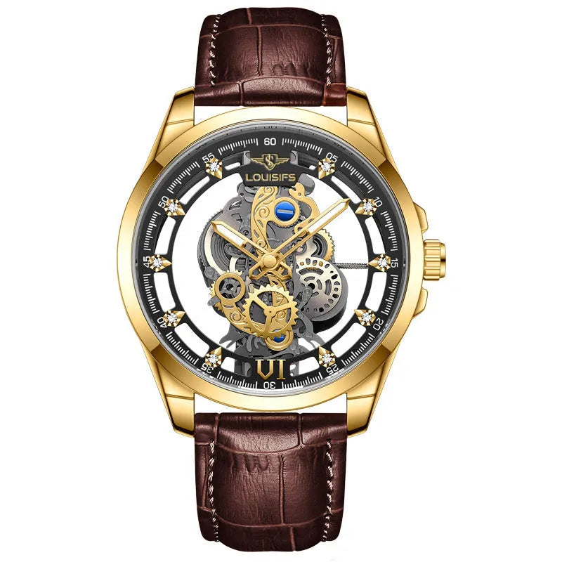 Swiss double-sided hollow men's quartz business watch with 12mm thickness
