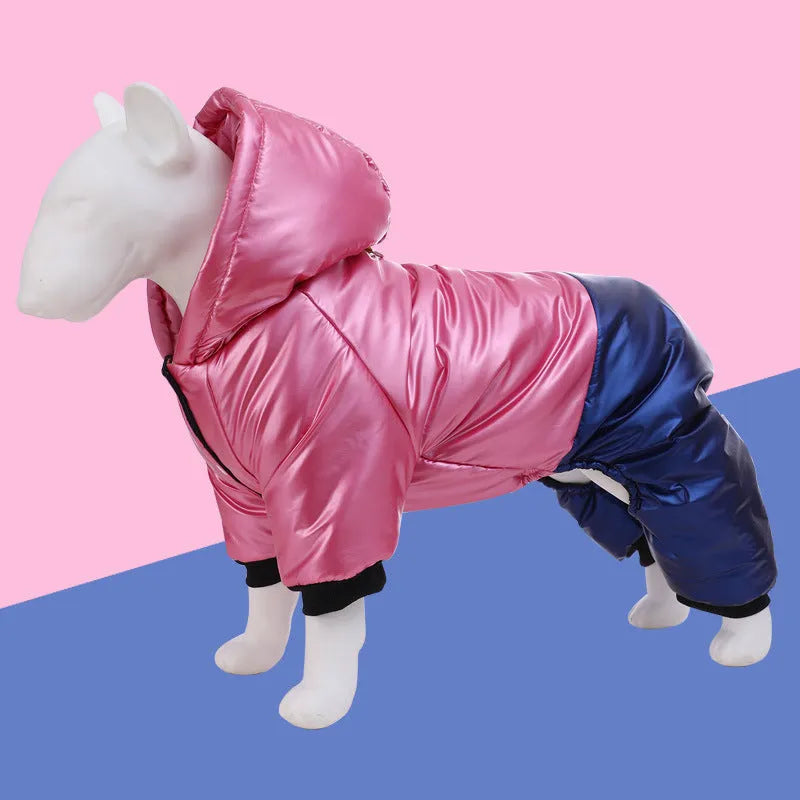 Dog wearing green four-legged cotton-padded waterproof windproof coat