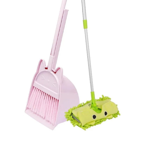 Purple plastic broom and dustpan set with rotating brush head and built-in holder