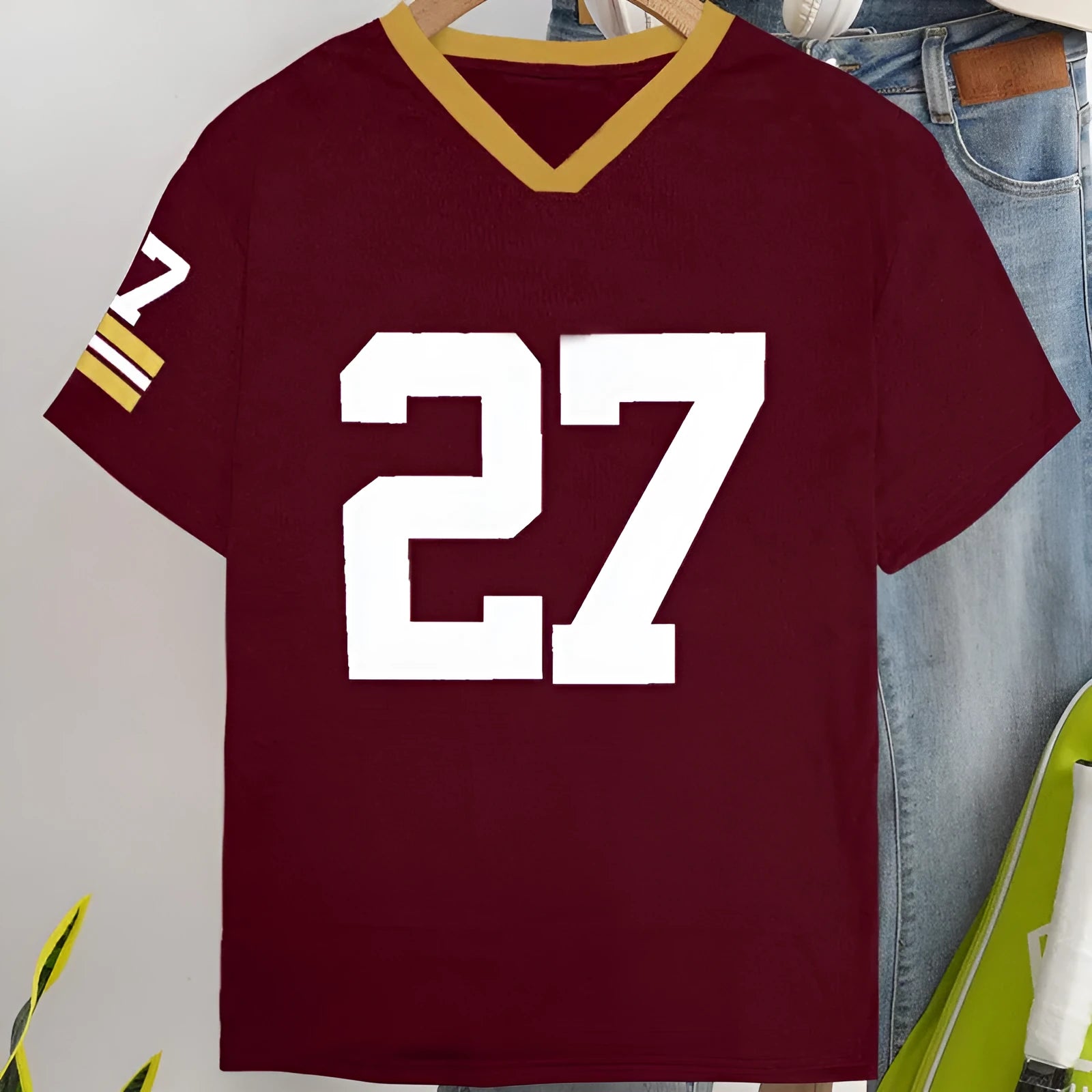 Men's loose fit cotton t-shirt with digital letter print in red and green colour options
