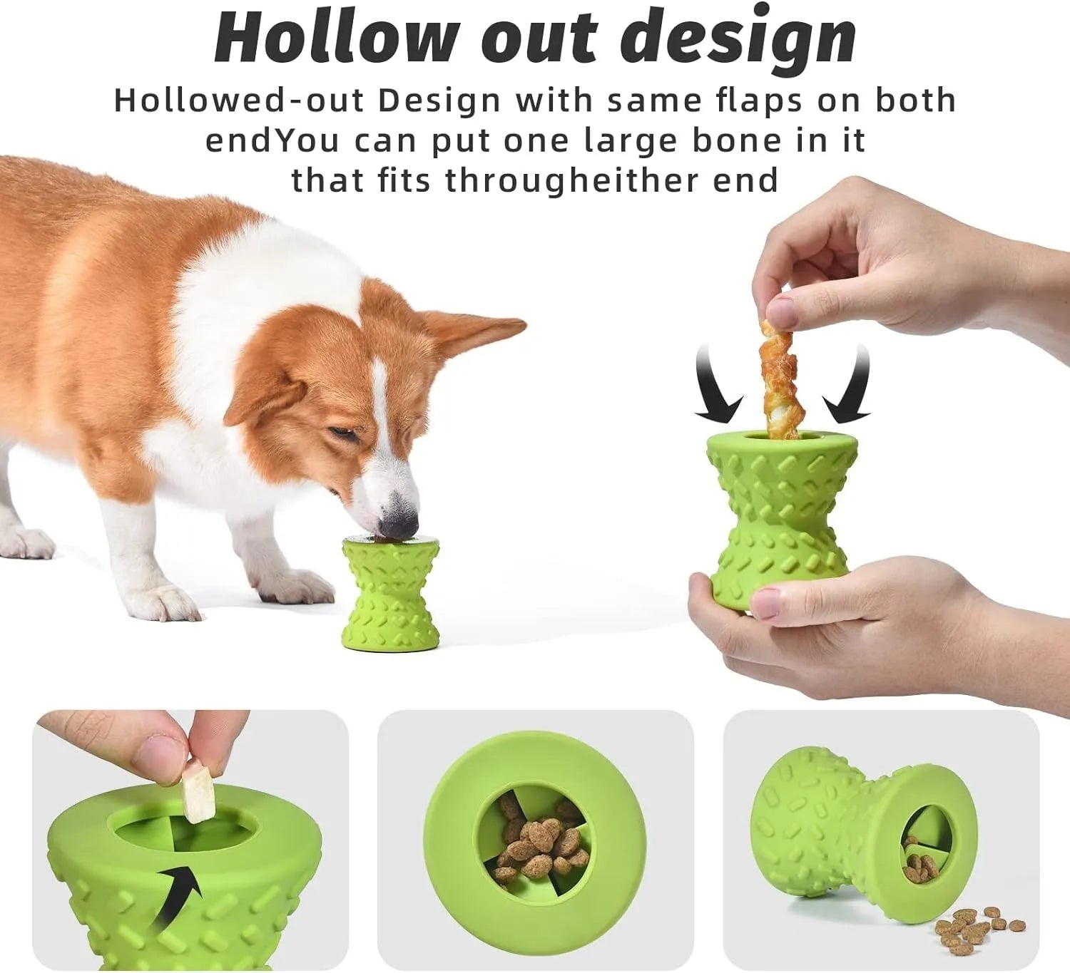 Natural rubber treat dispensing dog bone toy for aggressive chewers in blue, green and purple colours