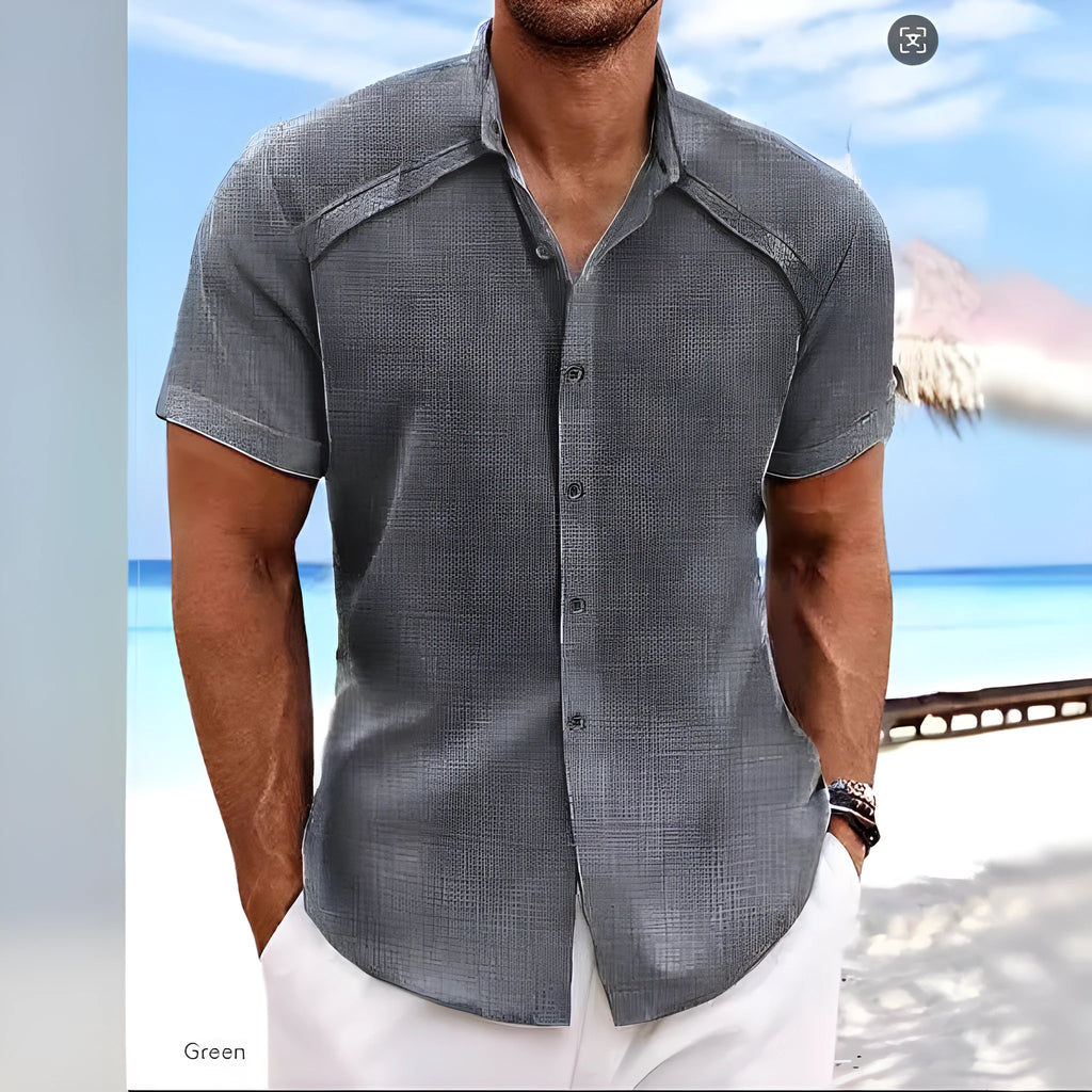 Hawaiian casual short sleeve shirt in solid colour cotton blend fabric for summer wear