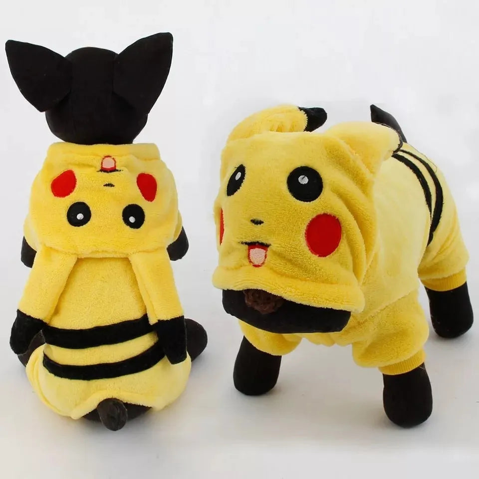 Pet fleece coat in cartoon costume design for cats and dogs, available in sizes XS to XXL