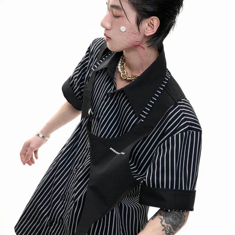 Men's striped cotton shirt with double lapel collar in black and white colour options