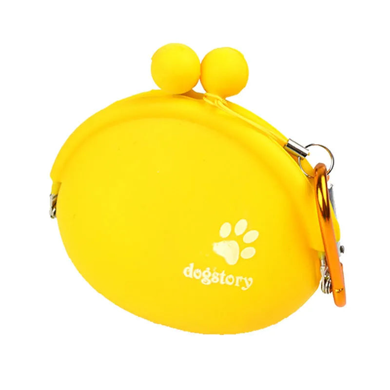 Yellow silicone dog treat bag with hook and loop closure for training and walks