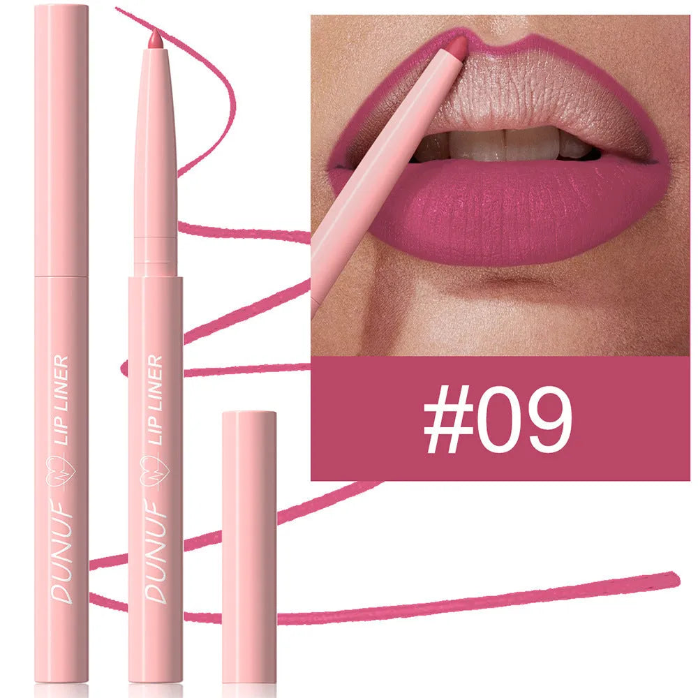 Matte velvet lip liner pencil in 12 colours for precise lip definition