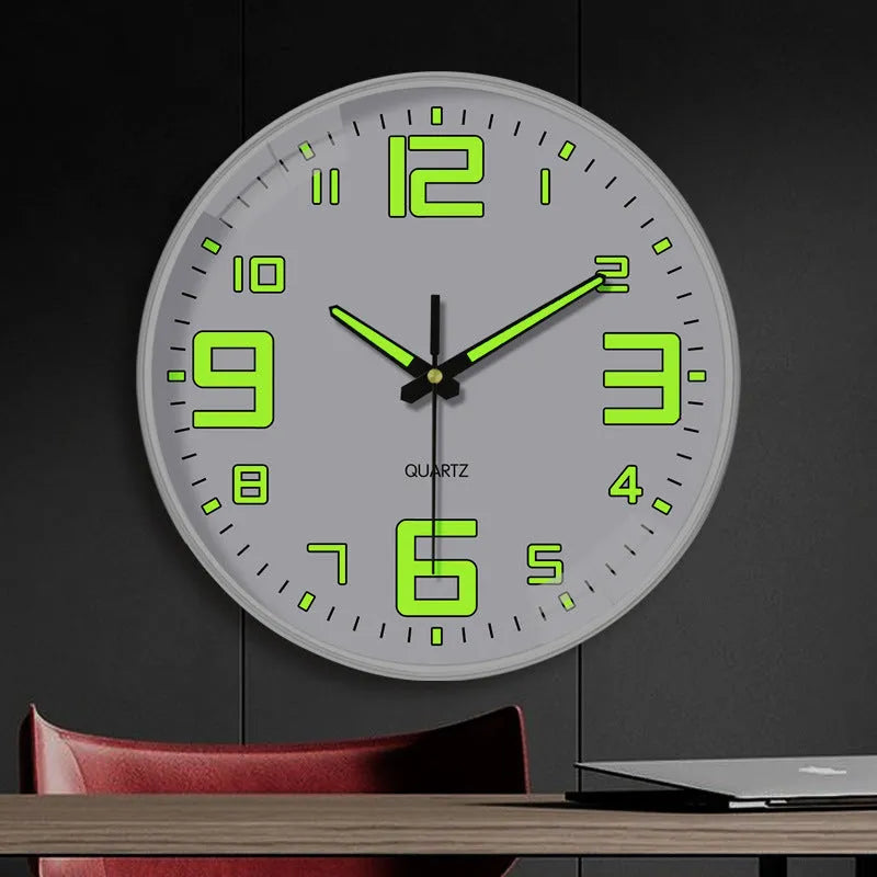 Modern 8 inch luminous wall clock with 20cm diameter and plastic casing