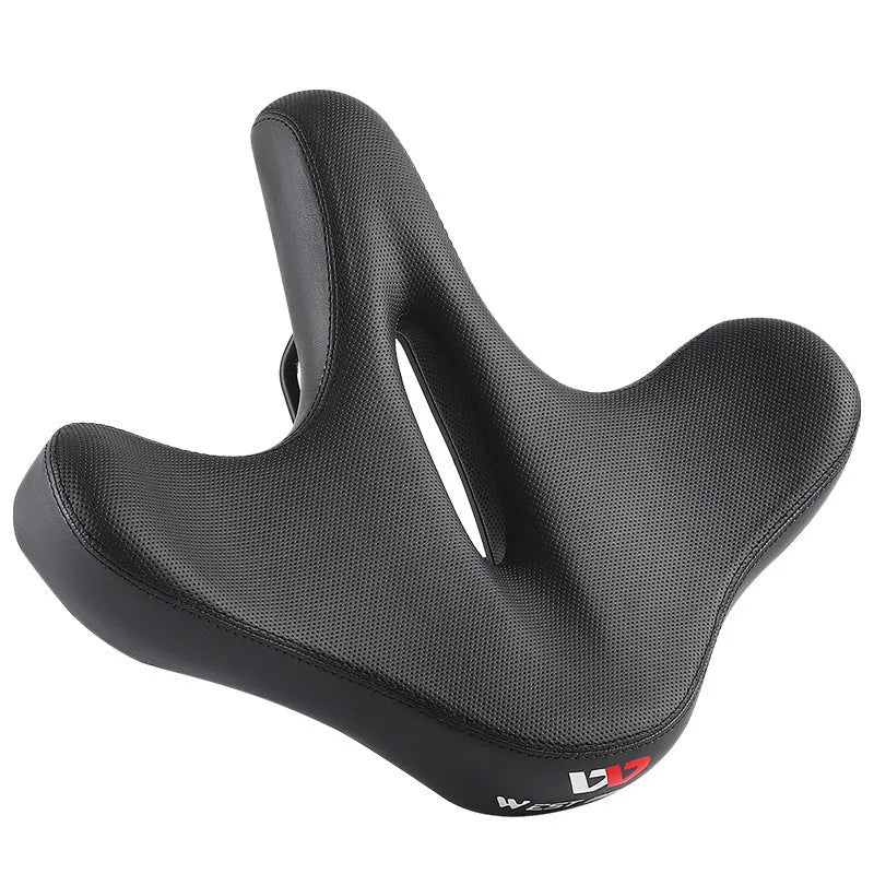 Black leather bicycle saddle cushion with polyurethane foam padding
