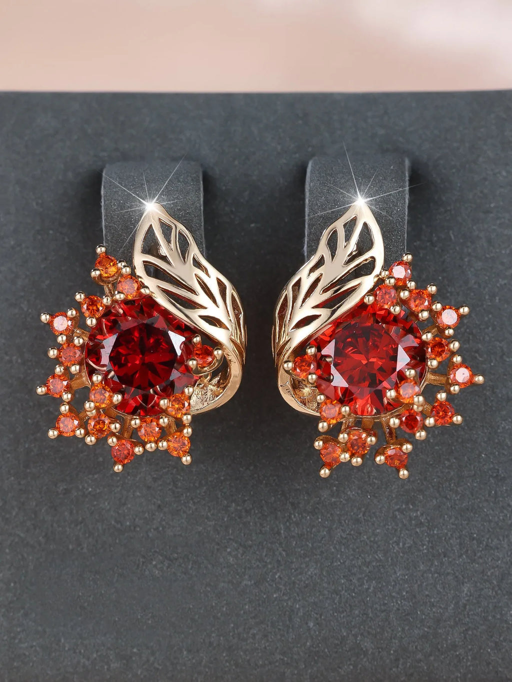 Round flower feather zircon drop earrings in champagne gold with six colour options