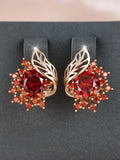 Round flower feather zircon drop earrings in champagne gold with six colour options