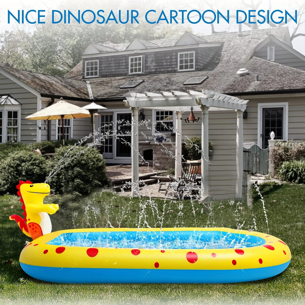 Blue dinosaur shark inflatable water spray pool for kids outdoor play