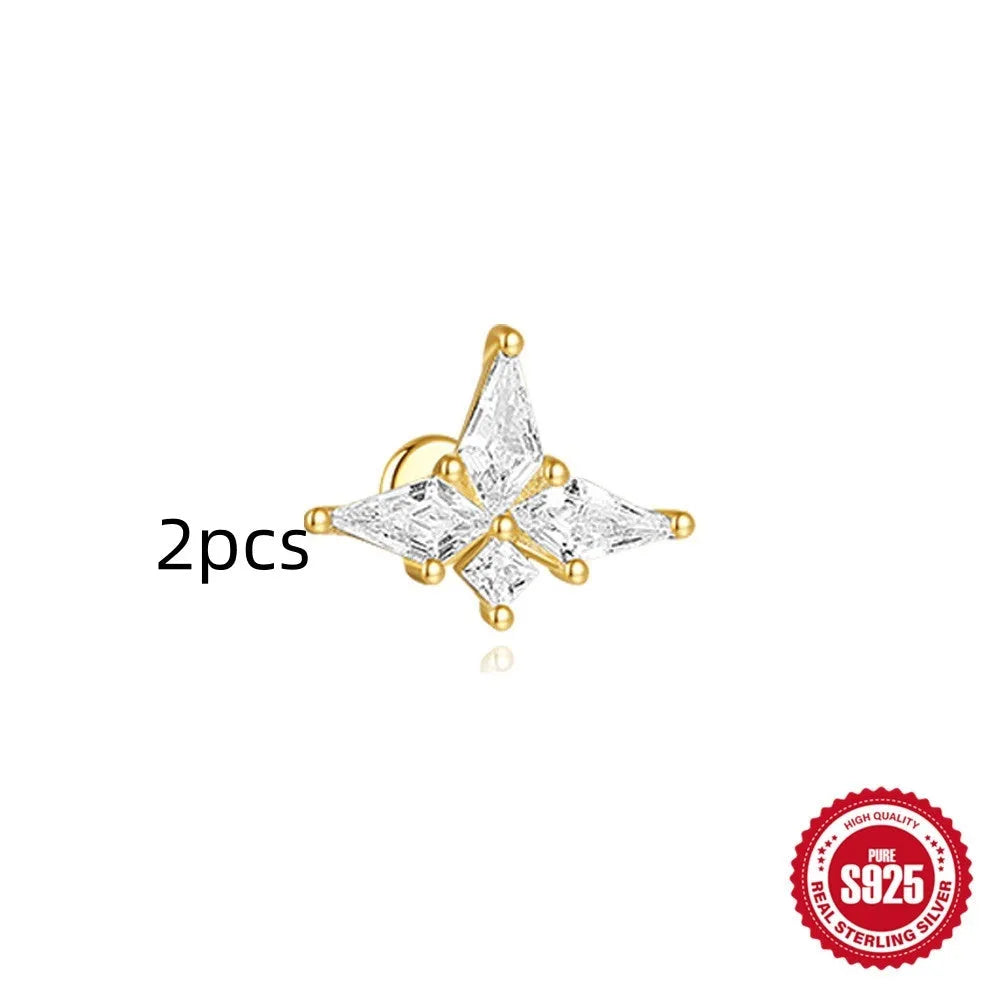 S925 sterling silver geometric kite-shaped earring with rhinestone chain tassel in a gold colour finish.