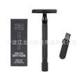 Traditional manual shaving razor with brush set in black or silver finish