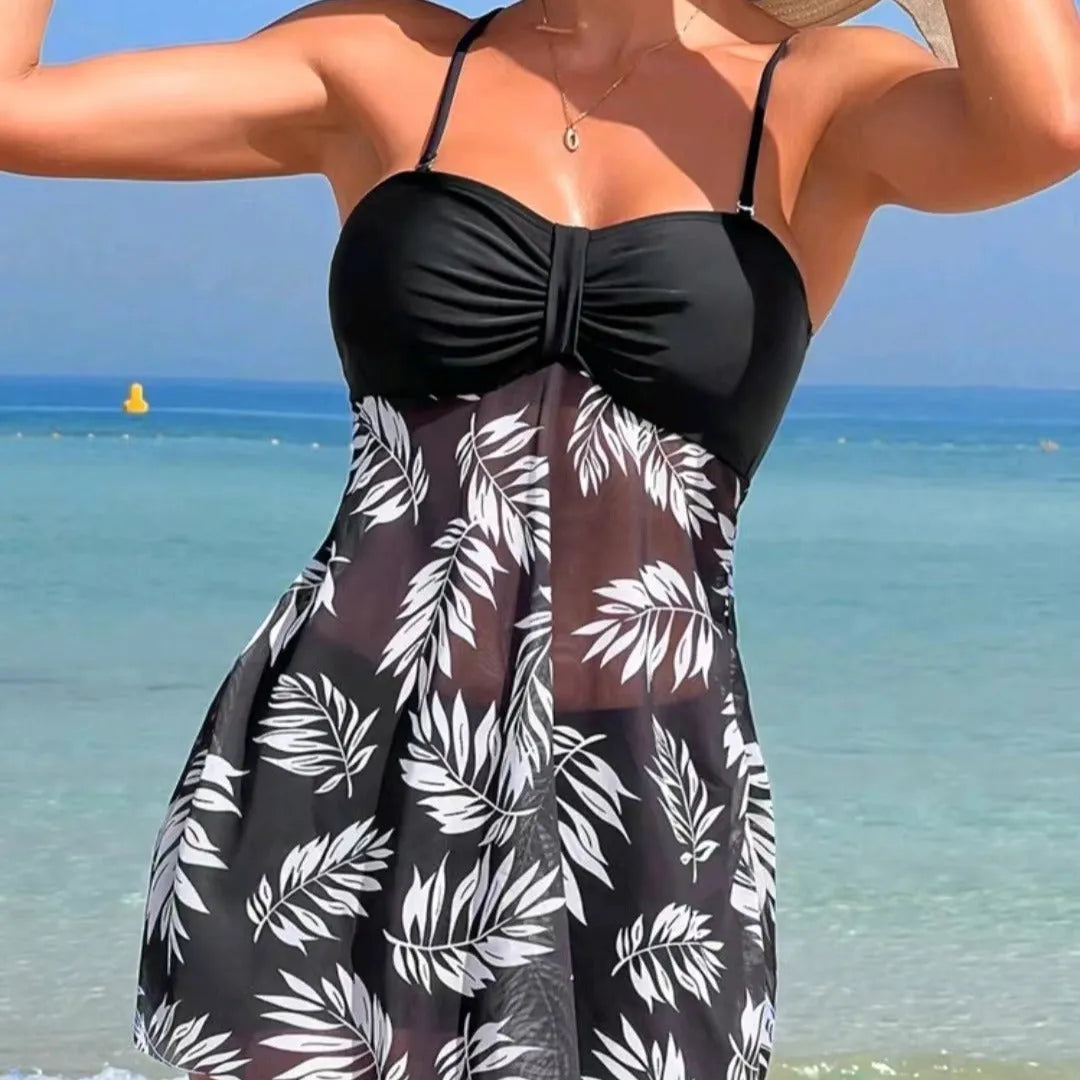 Women's high-waist mesh swimsuit briefs in peacock green, blue and black colours.