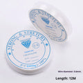Clear white elastic fishing line reel for DIY jewellery making, showing transparent cord.