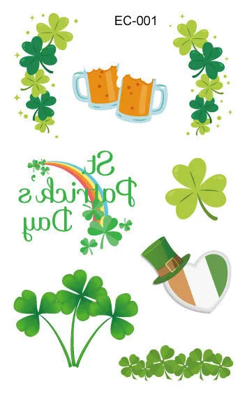 St Patrick's Day shamrock temporary tattoo sticker measuring 120 × 75mm on paper backing
