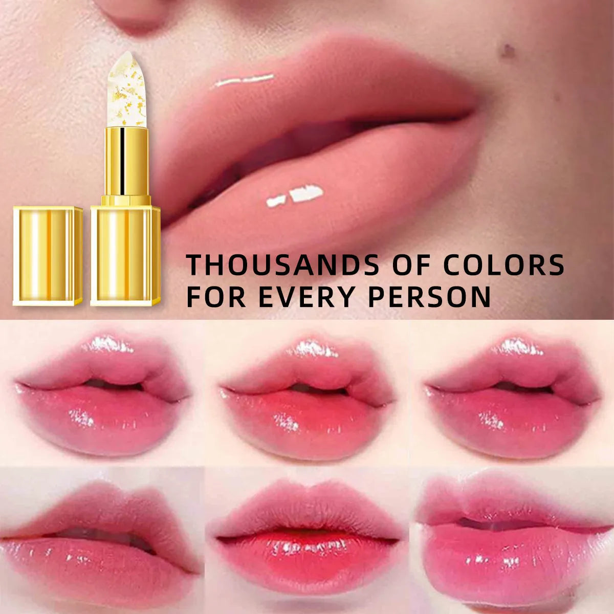 Anti-smudge lipstick with warm colour-changing effect and gilding finish