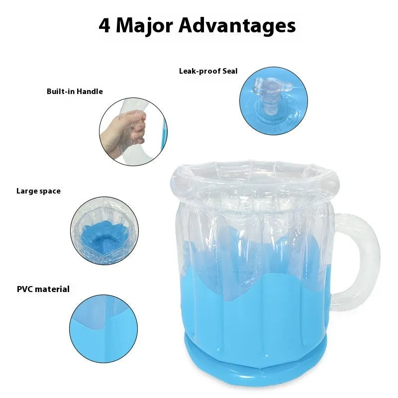 Yellow inflatable PVC ice bucket for holding drinks and ice at outdoor events.