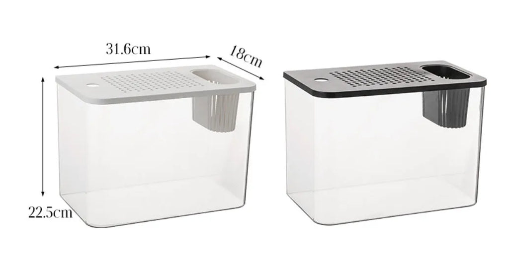 Black ecological betta fish tank with cover measuring 32cm long by 18.5cm wide by 23cm high