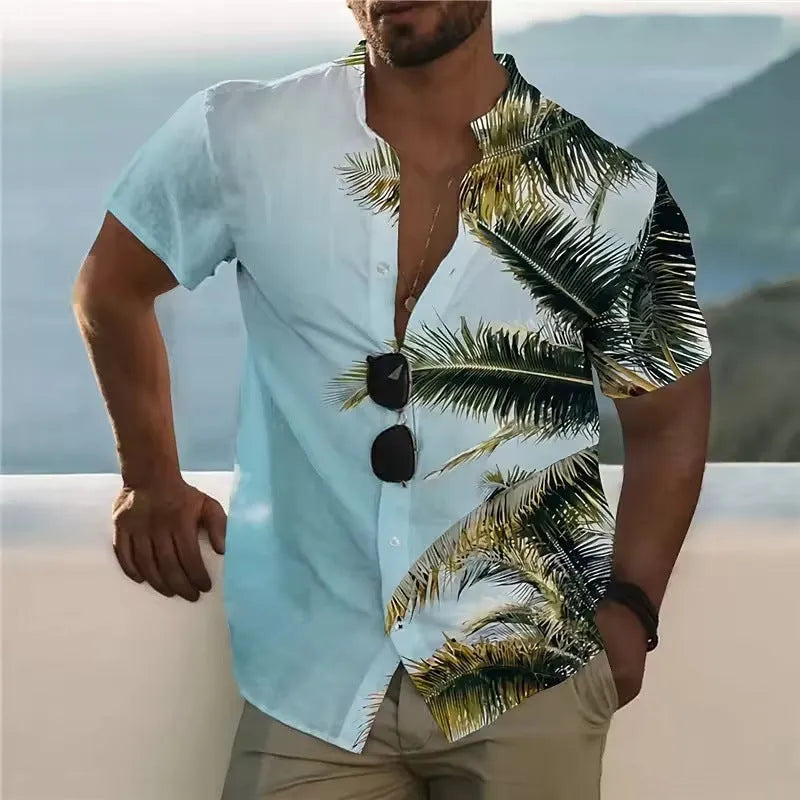 Men's floral printed short sleeve beach shirt in loose cardigan style