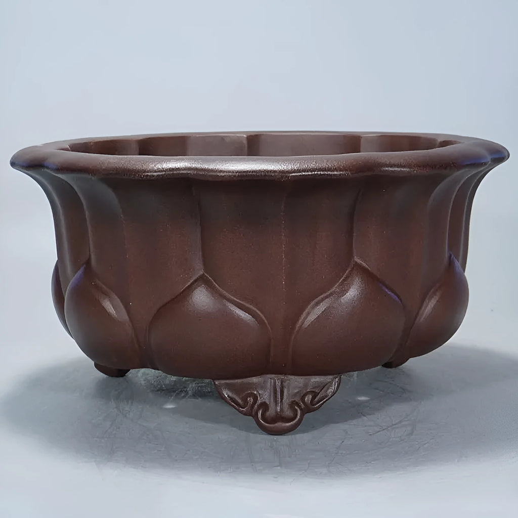 Handmade antique style purple clay succulent flower pot measuring 37cm wide and 20cm high.