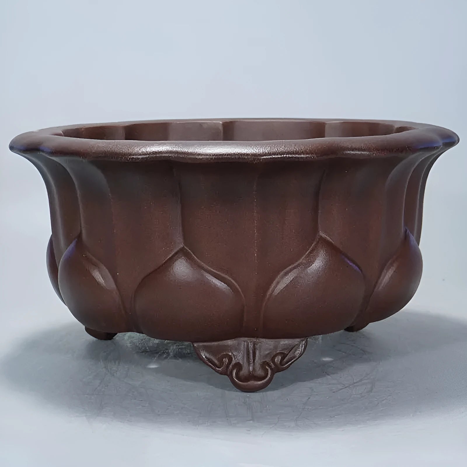 Handmade antique style purple clay succulent flower pot measuring 37cm wide and 20cm high.