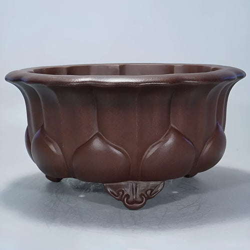 Handmade antique style purple clay succulent flower pot measuring 37cm wide and 20cm high.