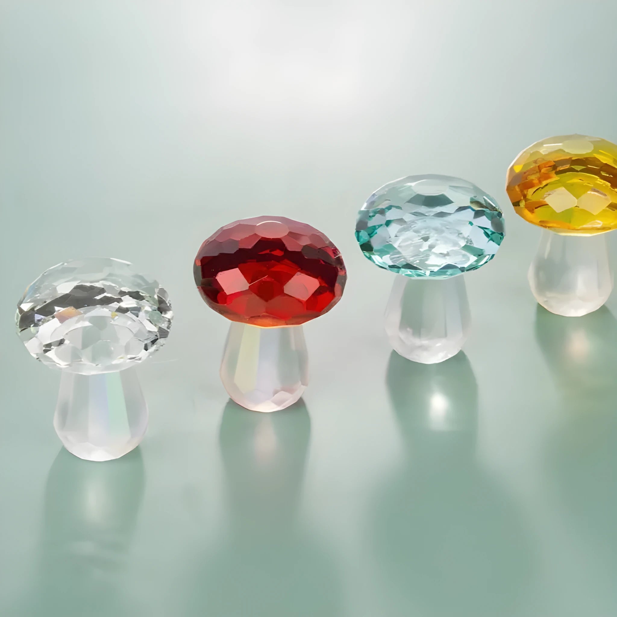 Crystal mushroom decorative ornament measuring 40 x 53mm in modern geometric style