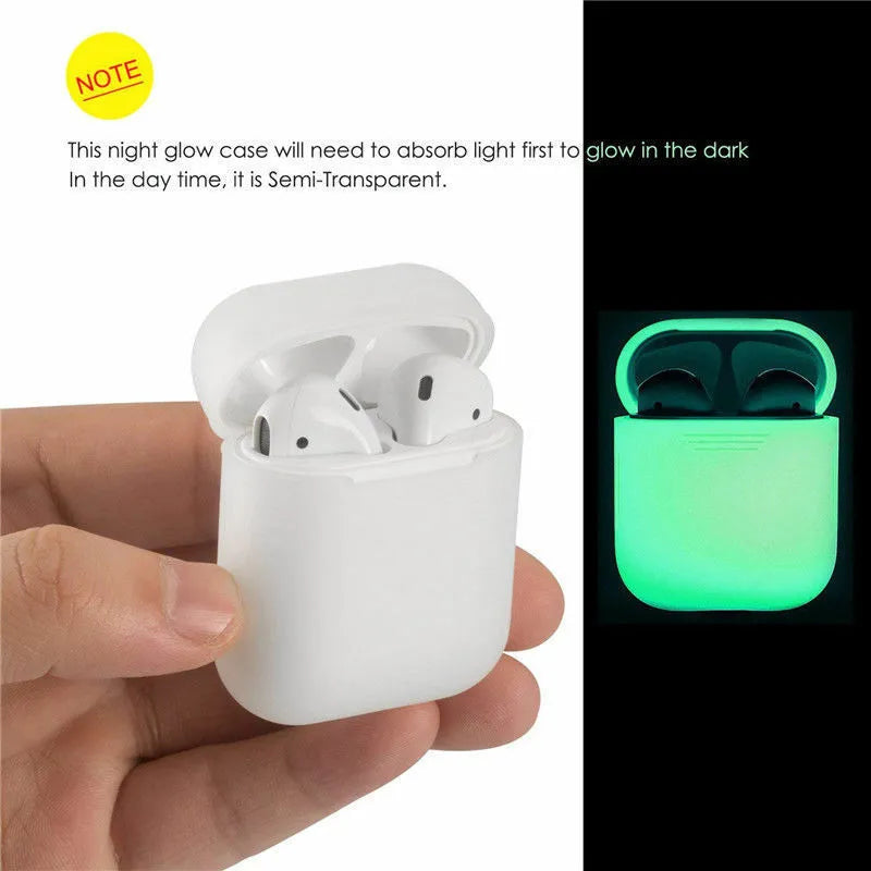 Silicone protective case for AirPods with flip design and luminous glow-in-the-dark solid colour finish