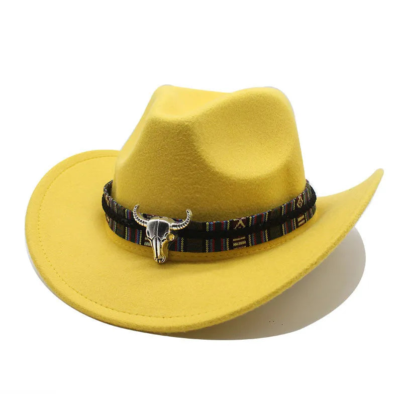 Western cowboy hat with bell crown in polyester fabric, shown in multiple colour options including army green, black and wine red