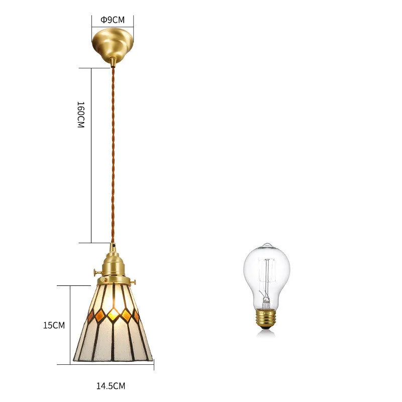 Japanese retro brass and glass chandelier with hand-blown shades, walnut wood accents, and hemp rope light line