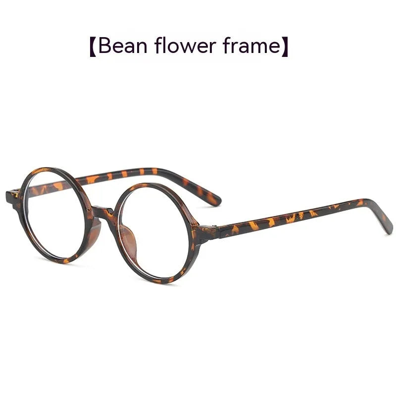 Artistic retro round glasses with PC frame in bright black, sand black, tofu pudding, and transparent grey colours