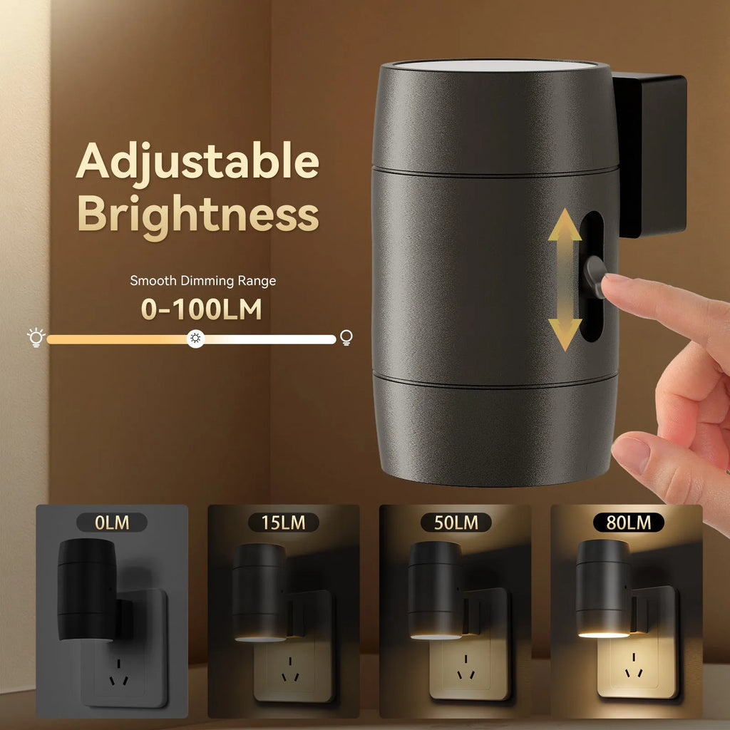 Small white induction night lamp with a direct plug, adjustable dial, and rotatable light head.
