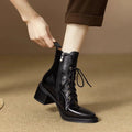 Women's black pointed-toe ankle boots with 5.5cm heel and 13cm shaft