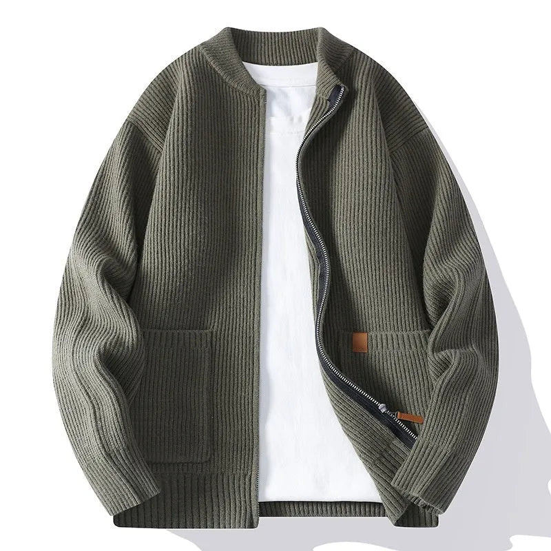 Men's striped cardigan sweater in chemical fibre blend fabric available in multiple colours