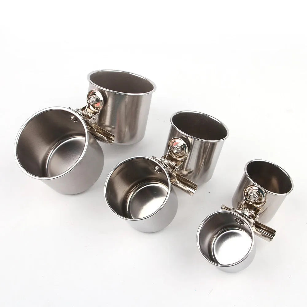 Stainless steel bird feeder for outdoor cages in small, medium and large sizes