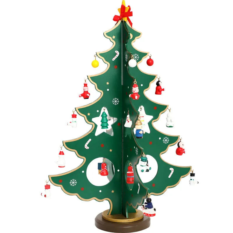 Hand-painted wooden Christmas tree decoration 36cm tall in green and red colours