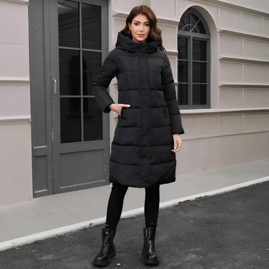 Black hooded slim fit jacket with long sleeves in polyester fabric