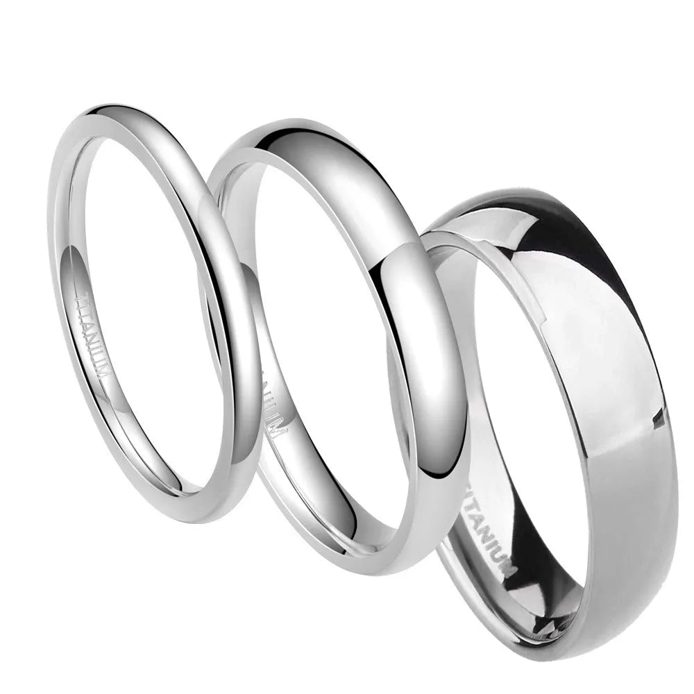 Silver-coloured titanium steel ring shown in minimalist style with unisex sizing.