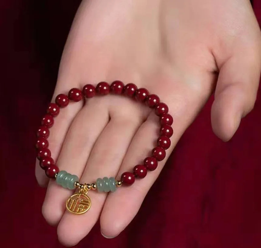 Gold cinnabar wave bracelet with copper beads, national style design