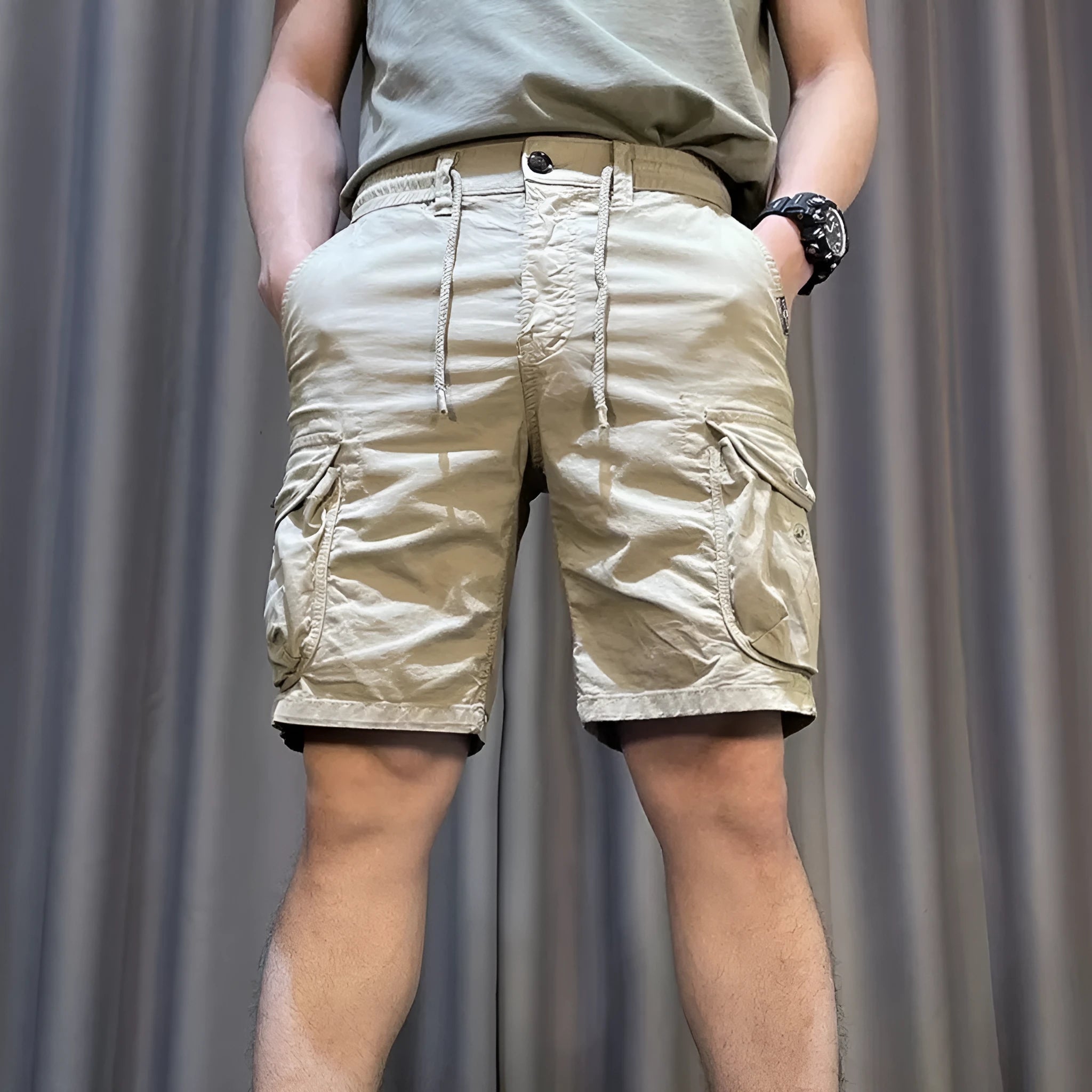 Loose straight multi-pocket casual overalls pants in polyester with Korean style design