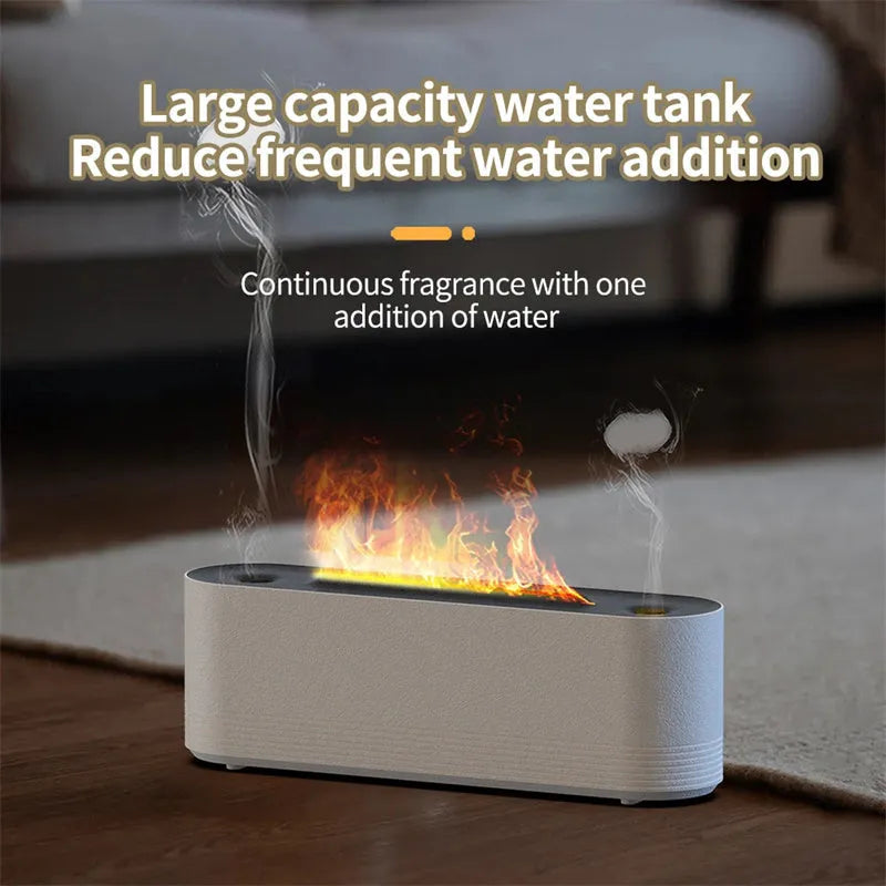 Black and white flame effect LED humidifier with ultrasonic mist and essential oil diffuser