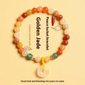 Natural jade and red agate bracelet with safety buckle clasp, Chinese-style handmade design