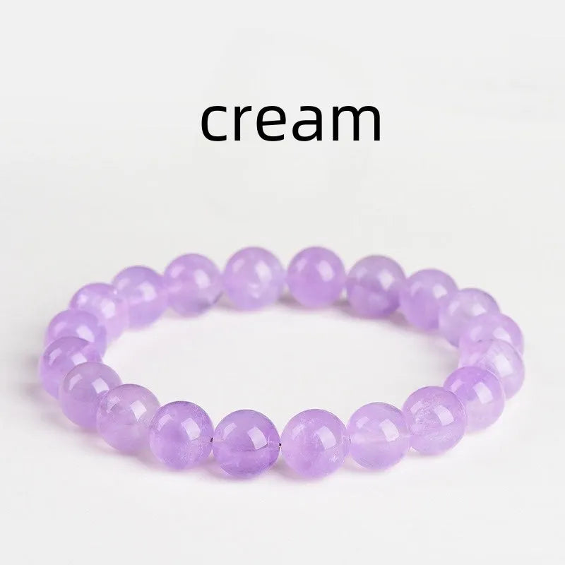 Lavender amethyst round bead bracelet with water ripple pattern showing cream and transparent colour options