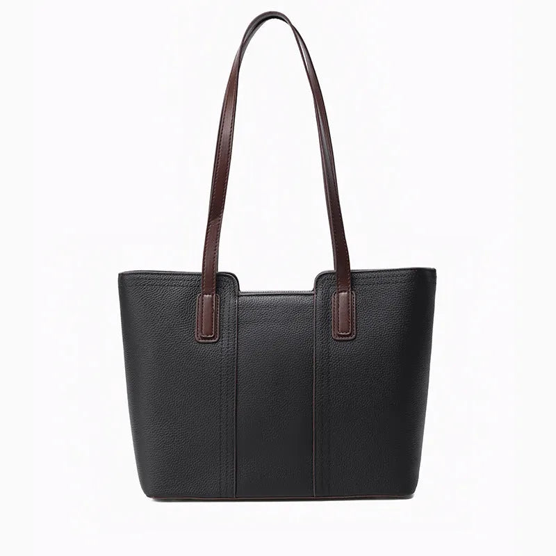 Genuine leather women's shoulder bag in box-type shape with sandwich pocket exterior