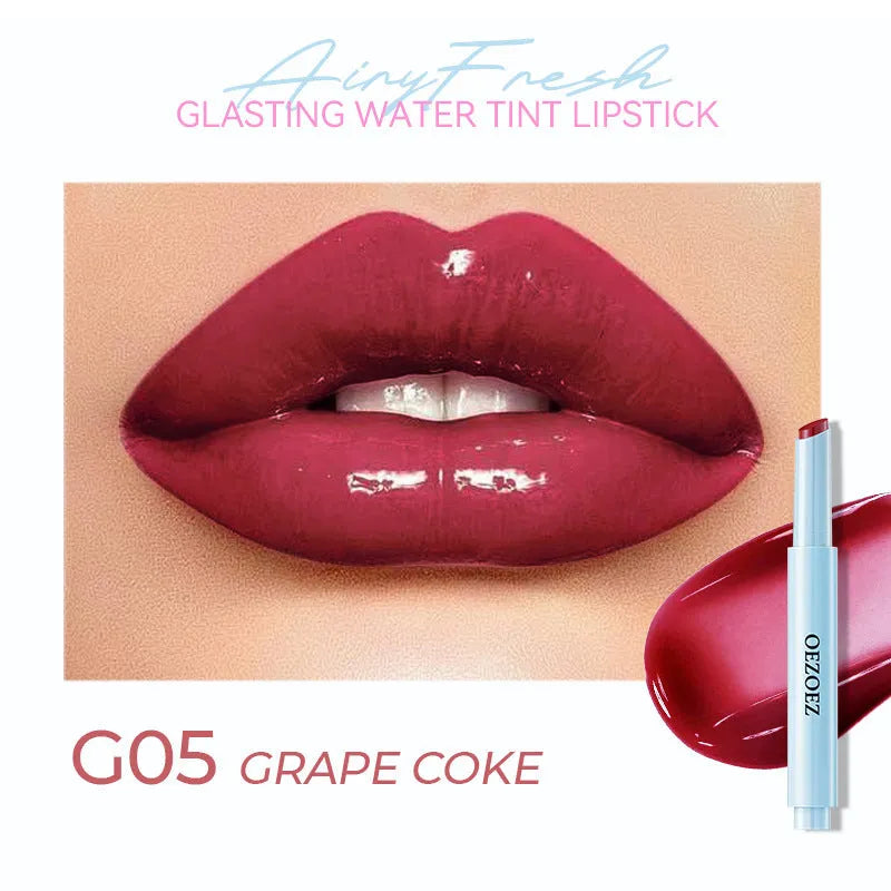 Waterproof moisturising lipstick in a case, showing one of six available colour shades.