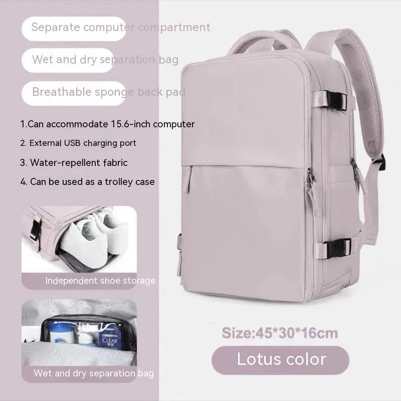 Large black waterproof nylon mummy backpack with zipped compartments.
