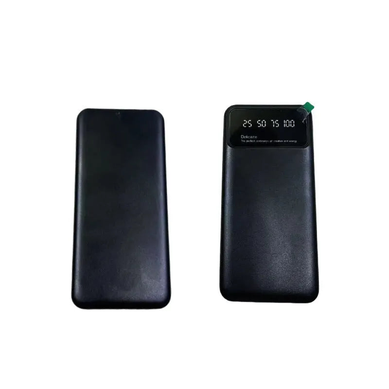 Black ultra-thin power bank measuring 67x14x140mm with 10000mAh capacity