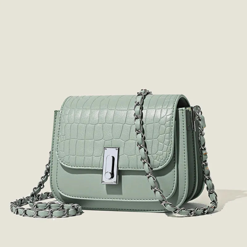 Women's fashion chain shoulder bag in soft PU with crossbody strap and sandwich pockets